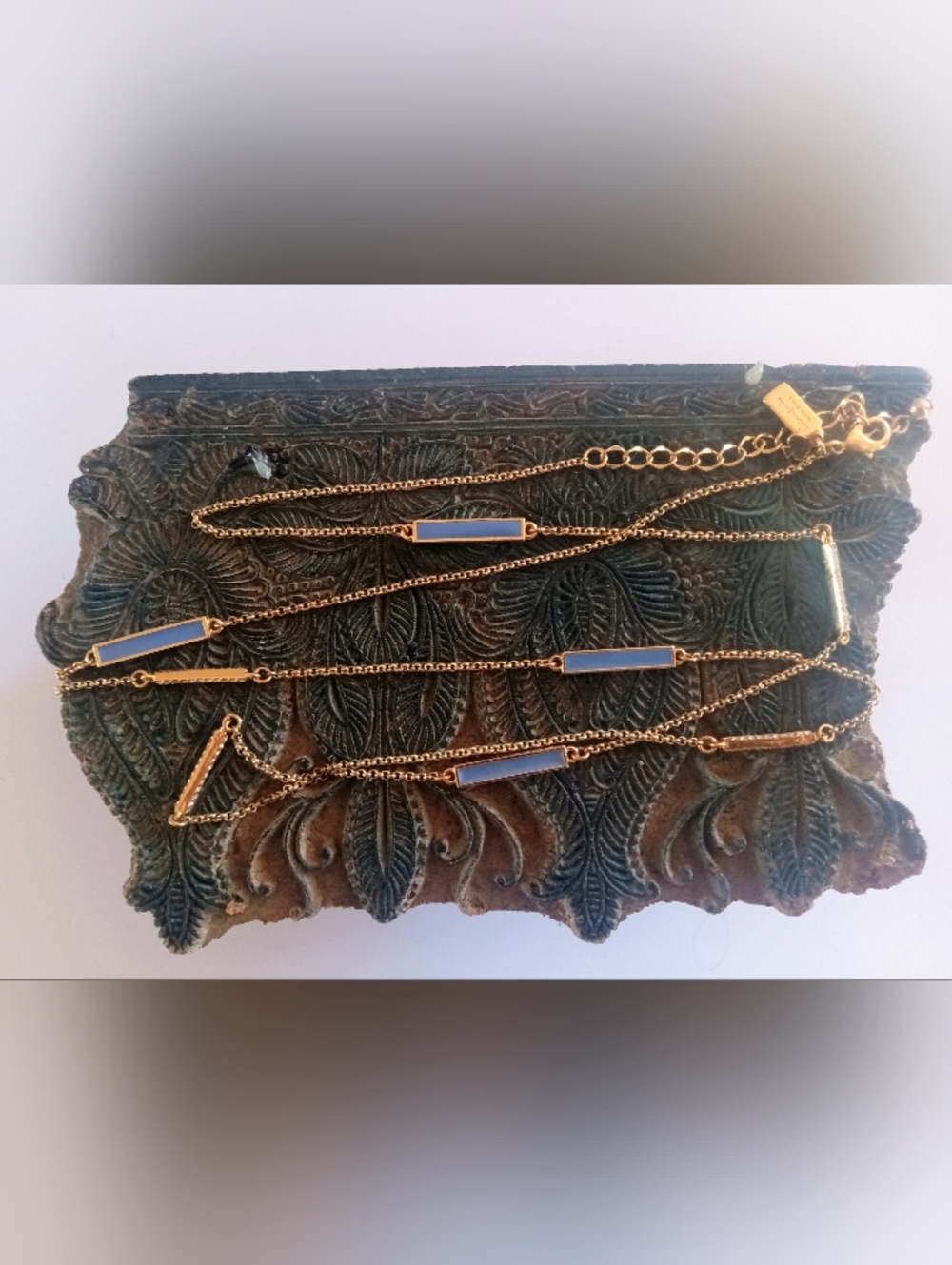 Kate Spade Raising The Bar Necklace Gold Tone Blue Enamel And Clear Crystals